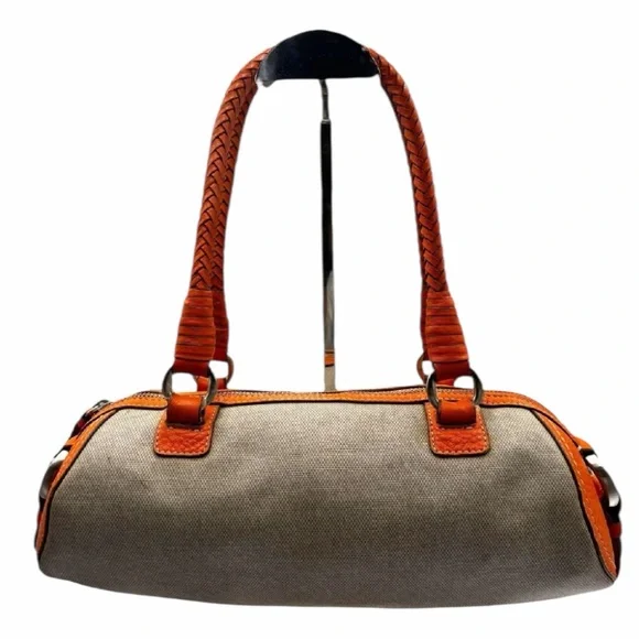 Cole Han Gray Canvas Orange Leather Barrel Satchel - Picture 14 of 16